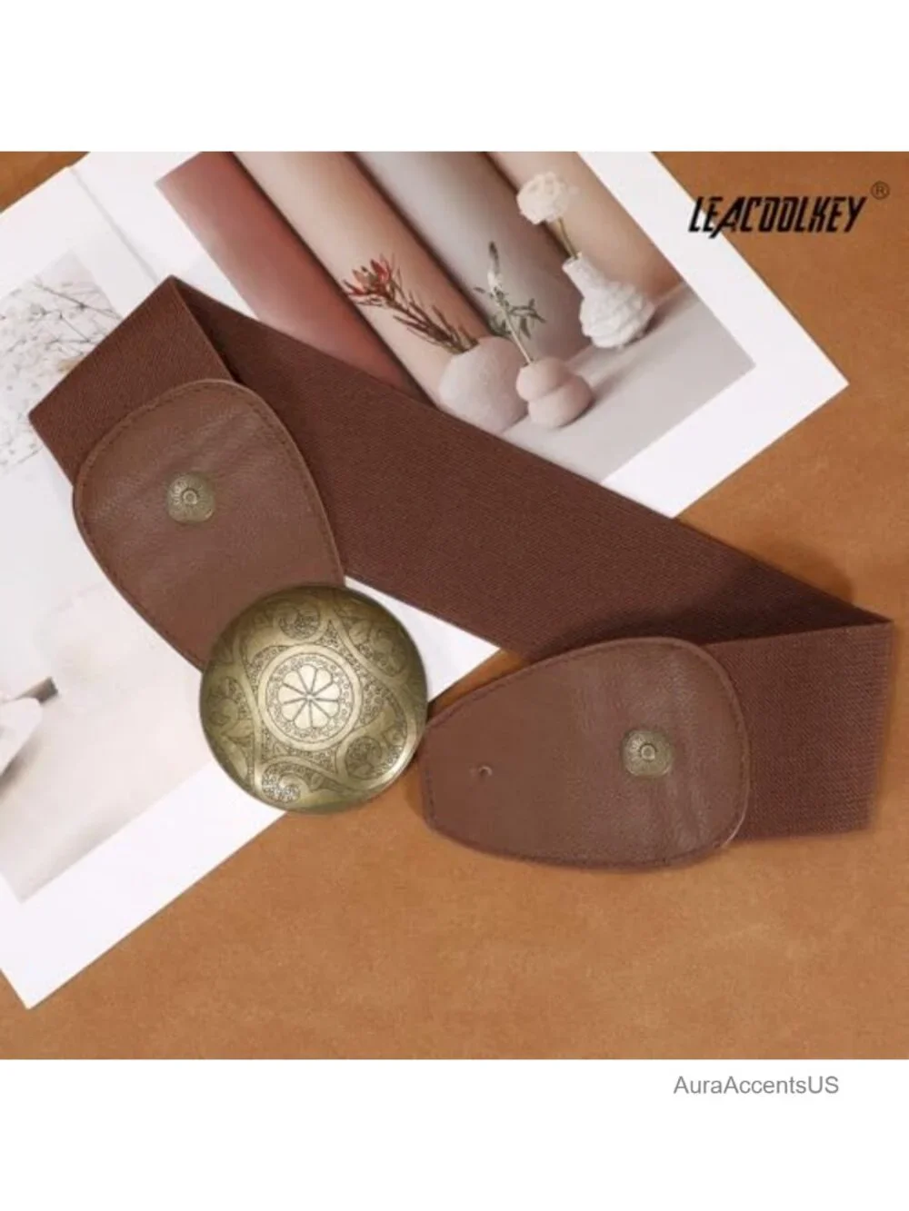 Vintage Western Elastic Waist Belt for Women, Stretchy Wide Belt with Alloy